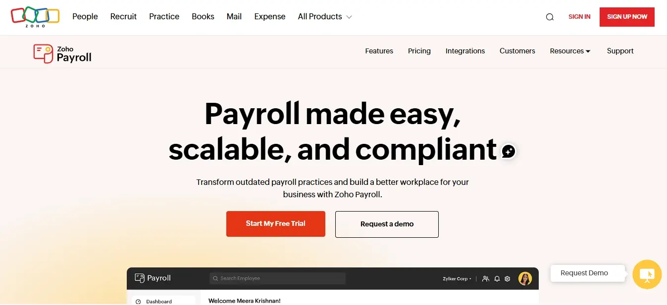 zoho payroll software