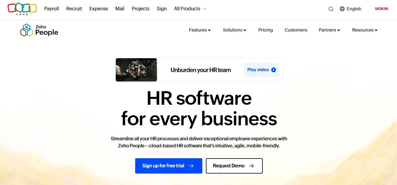 Zoho People, attendance management software