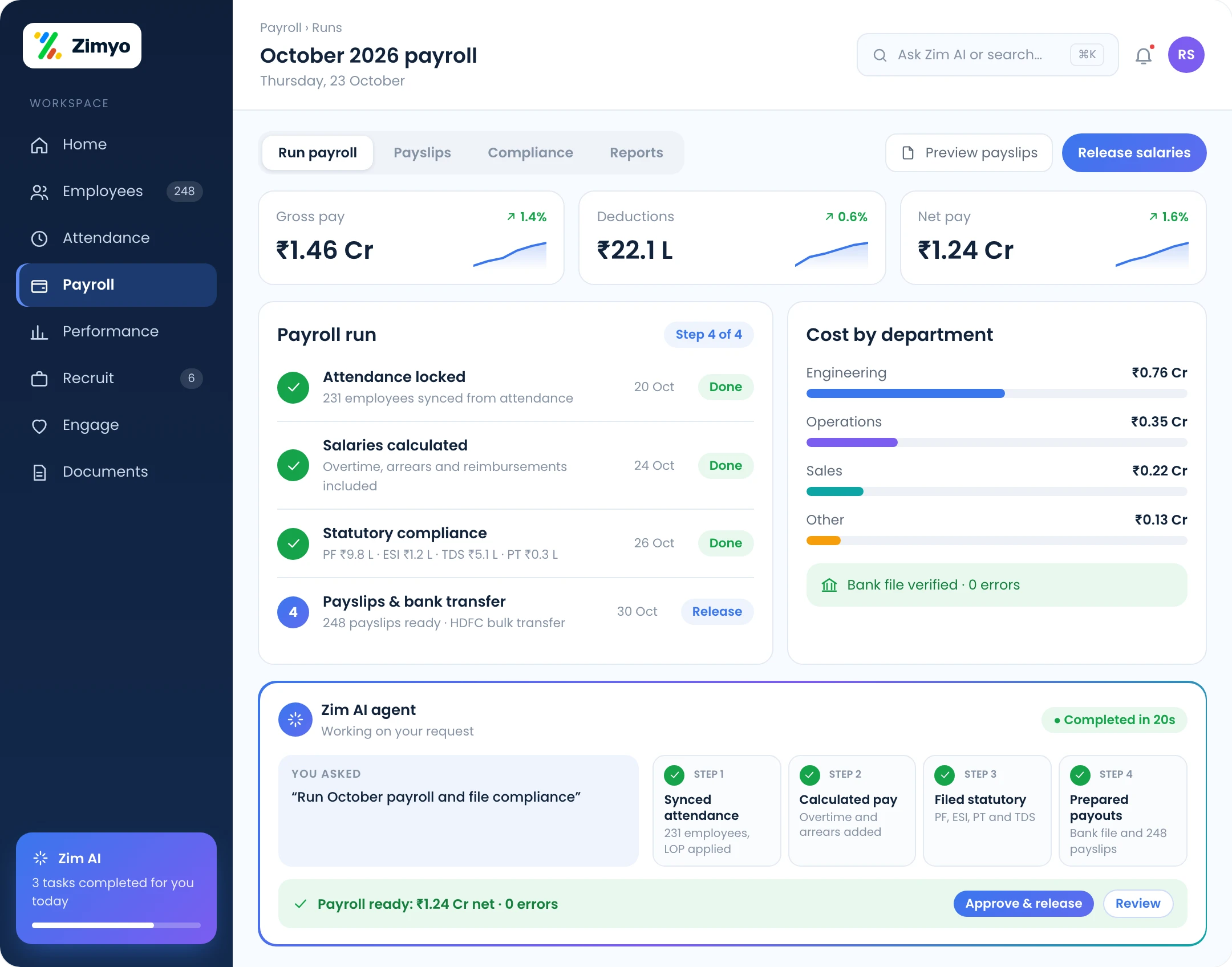Zimyo payroll run
