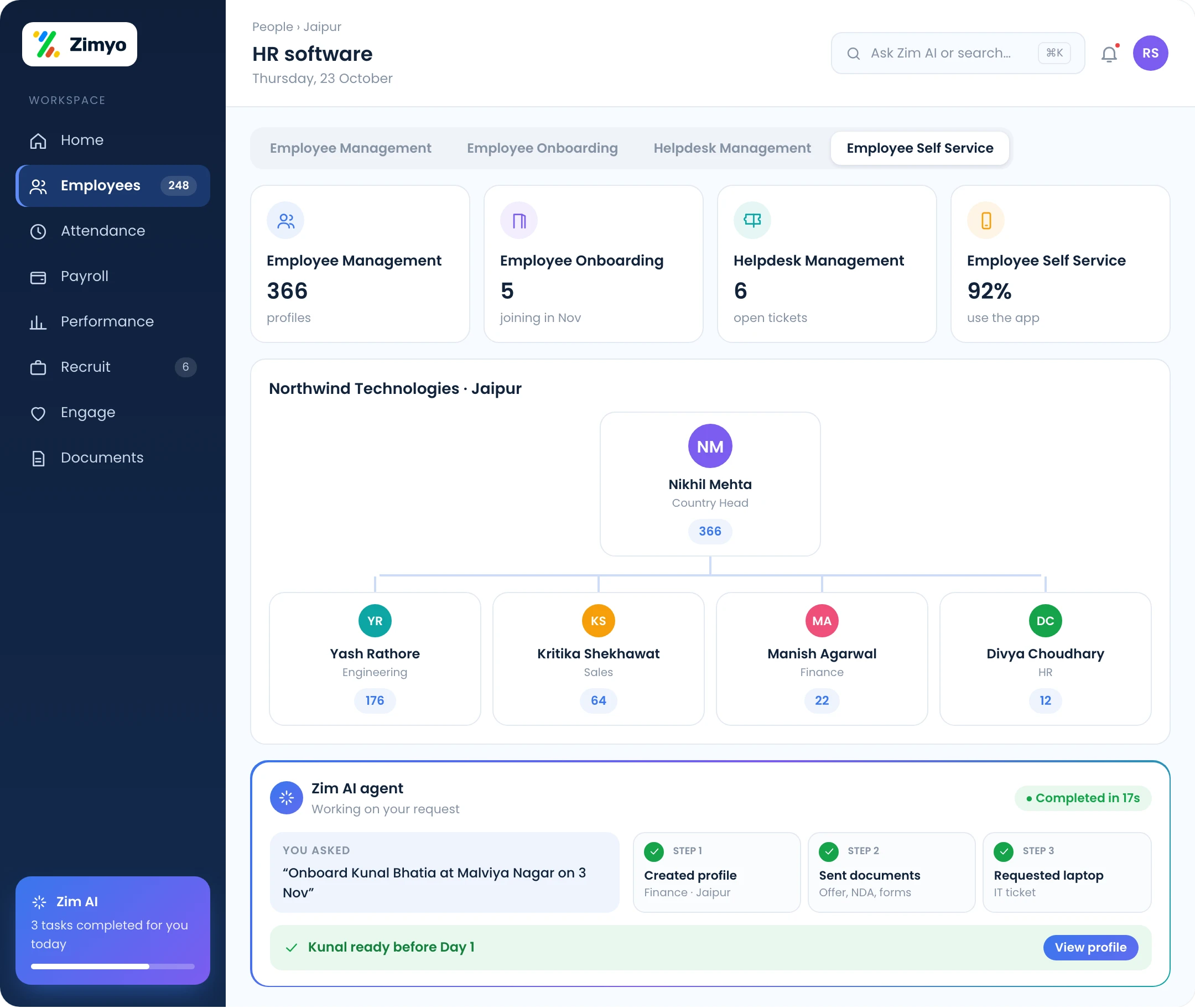 Zimyo HR software for Jaipur: employee management, onboarding, helpdesk and employee self service