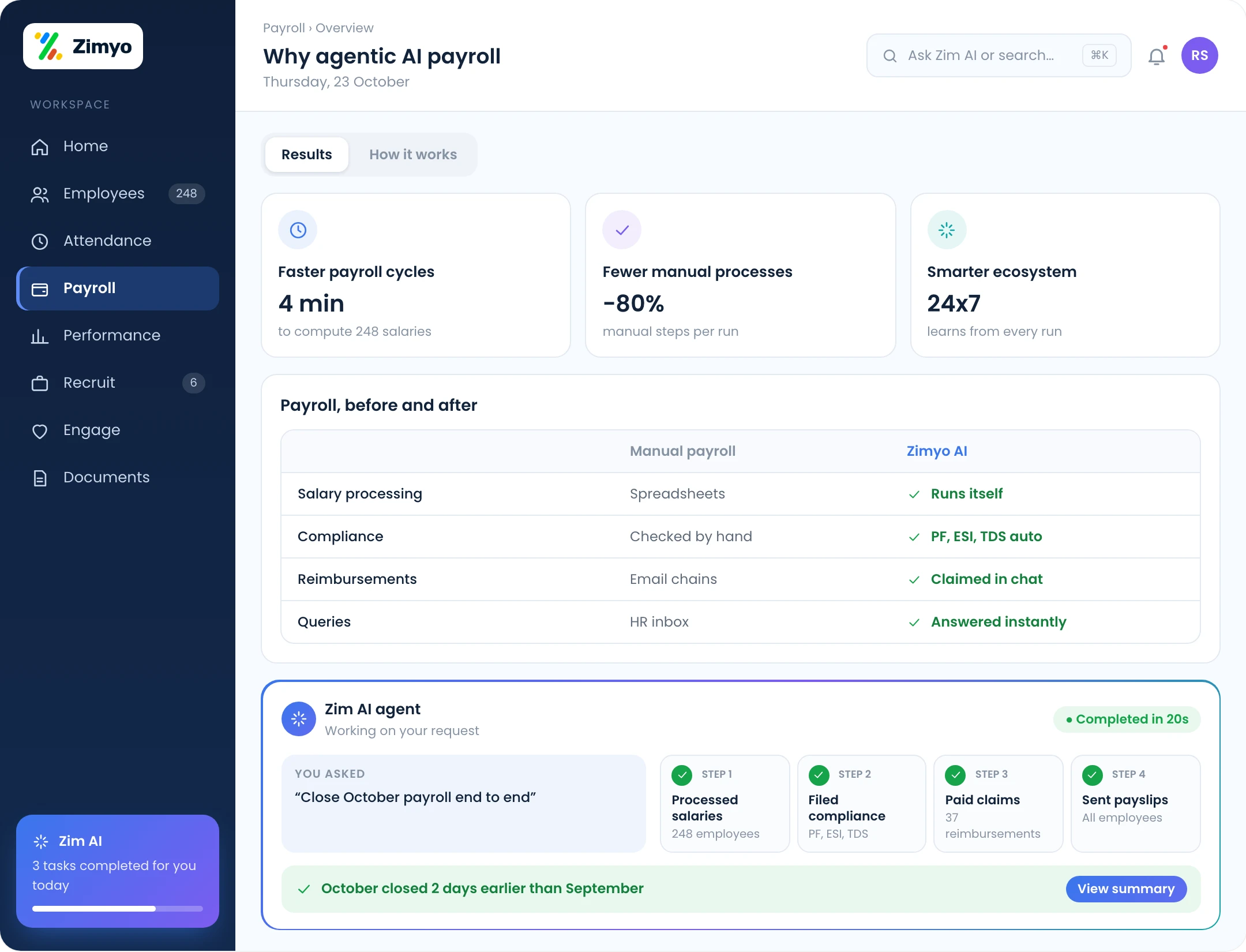 Zimyo agentic payroll results: faster payroll cycles, fewer manual processes, a smarter payroll ecosystem