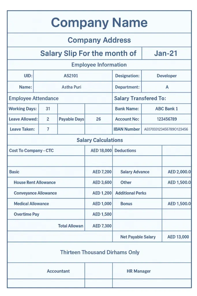 salary slip format in UAE