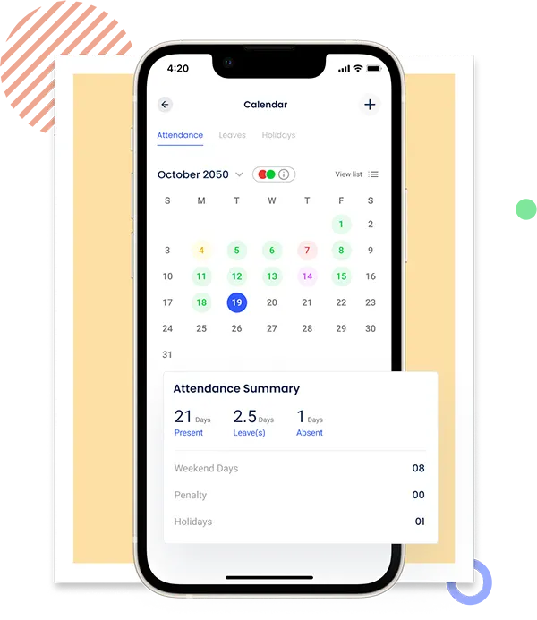 calendar in attendance management system