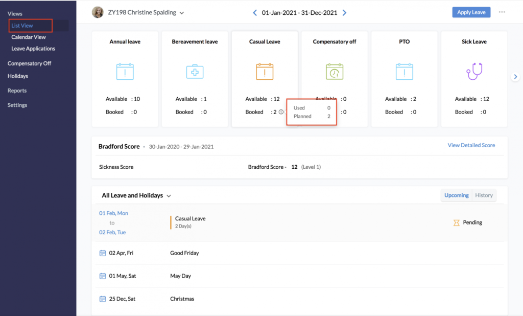 Quandle leave management software