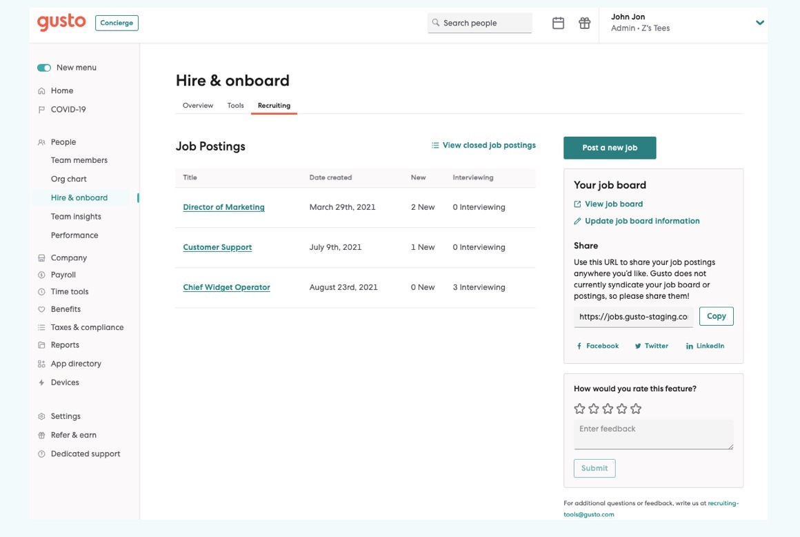 gusto recruitment dashboard