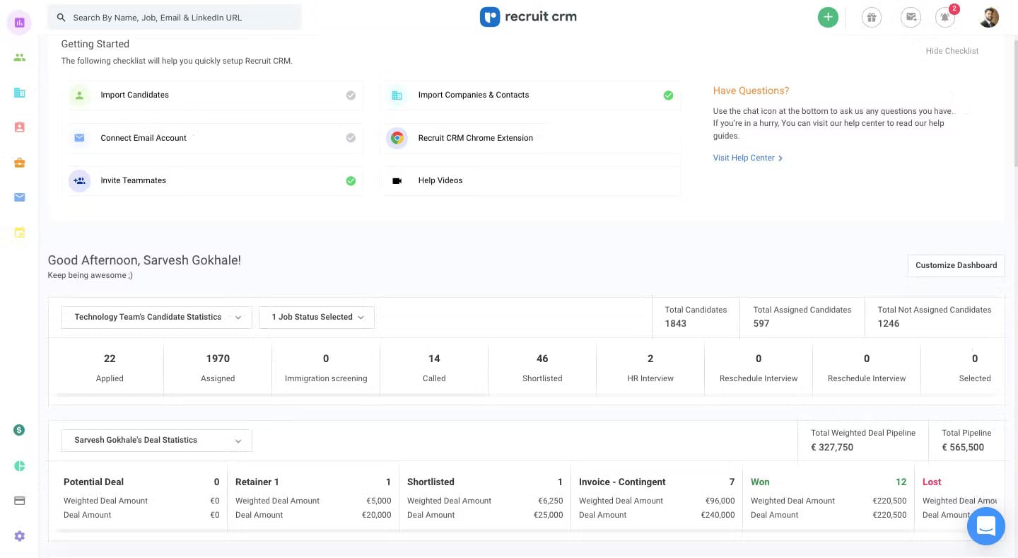 recruit crm dashboard