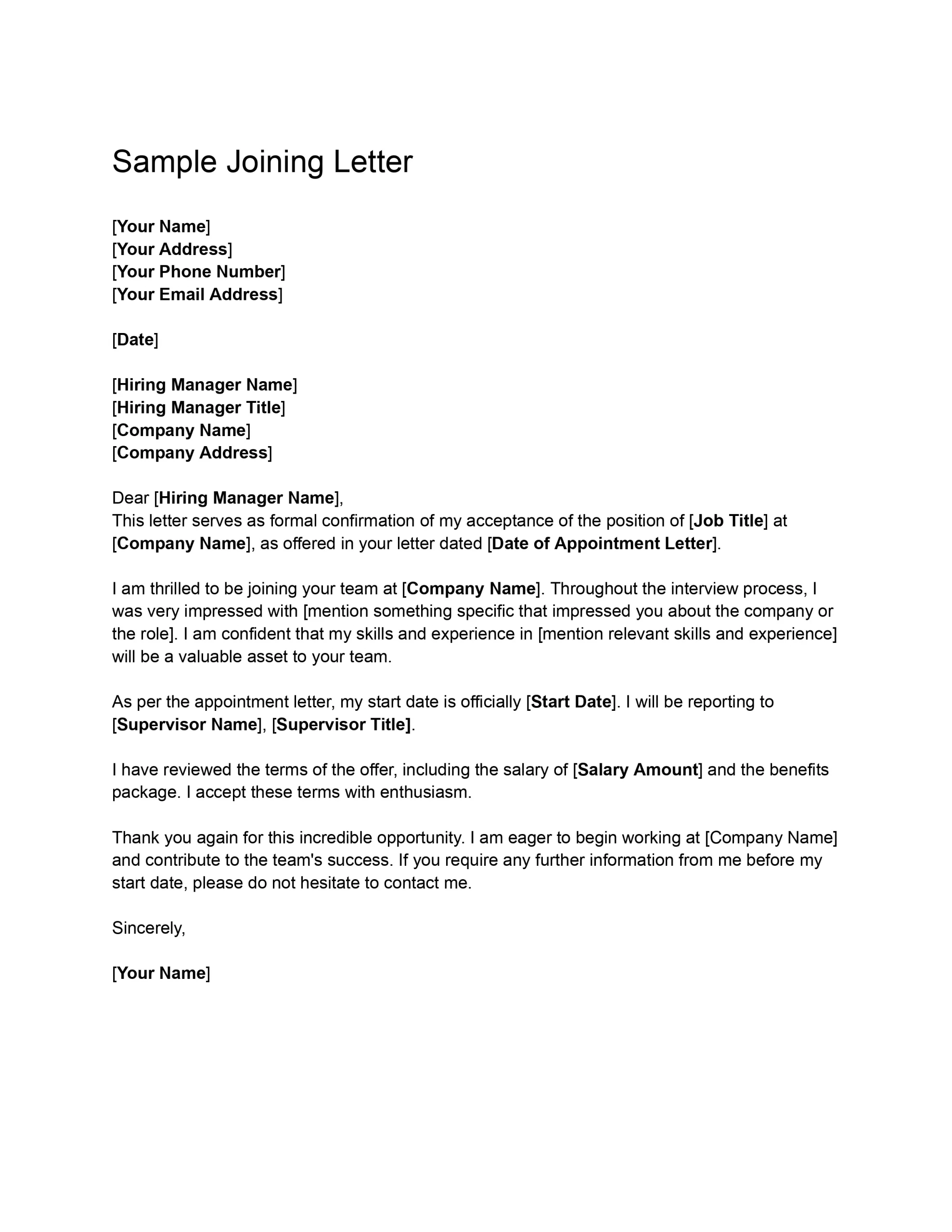 Sample Joining Letter​