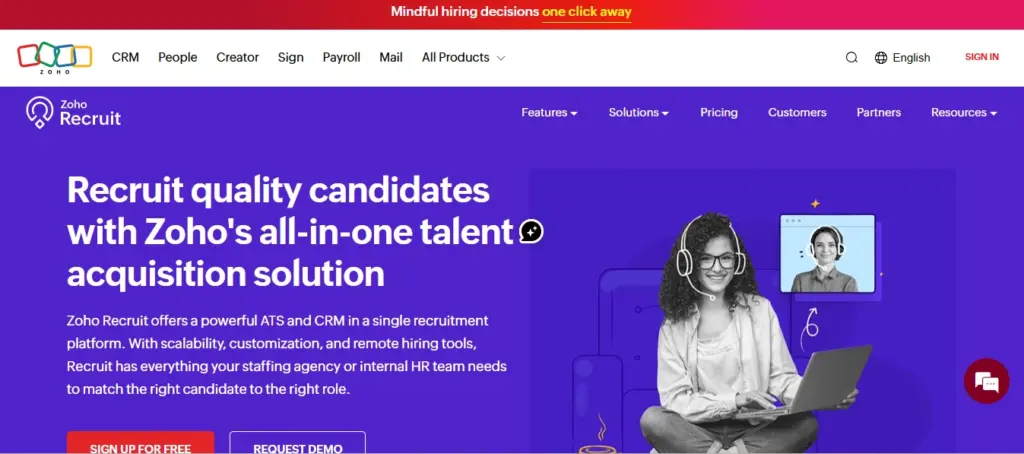 zoho recruit home page