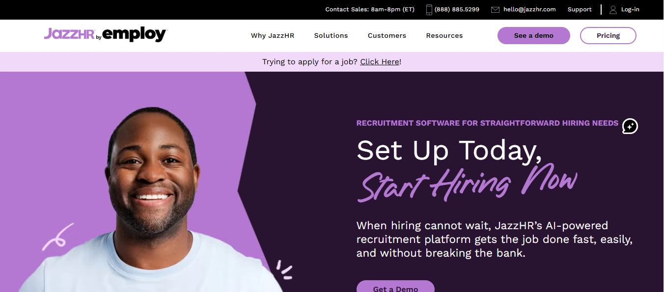 JazzHR home page,