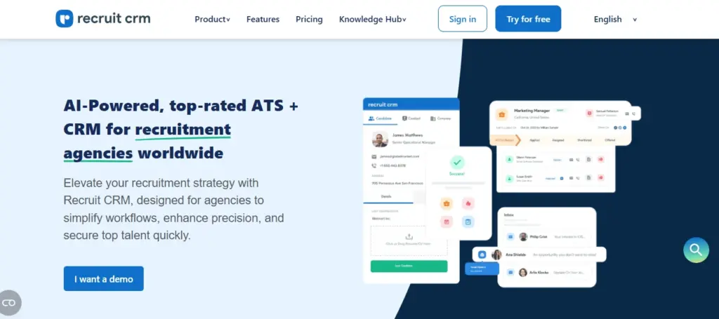 Recruit CRM home page