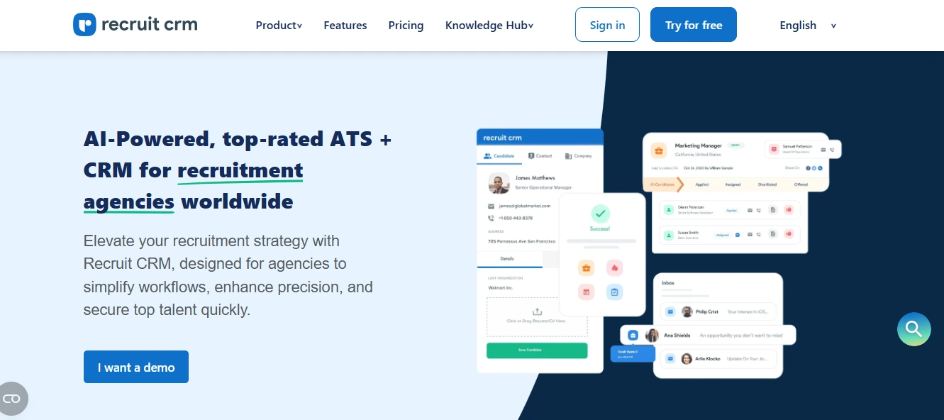 Recruit CRM home page