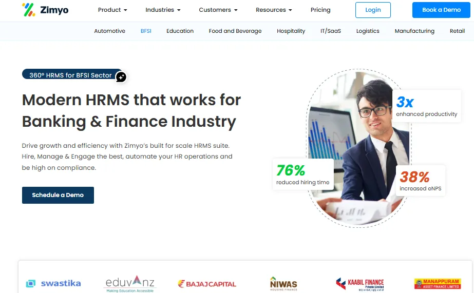 Zimyo BFSI Industry, top saas companies for bfsi